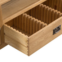 Oakhampton Oak Wide Glazed Door TV Cabinet with Drawer