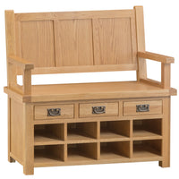 Oakhampton Oak Monks Bench with Drawers & Shoe Storage.