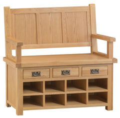 Oakhampton Oak Monks Bench with Drawers & Shoe Storage.