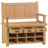 Oakhampton Oak Monks Bench with Drawers & Shoe Storage.