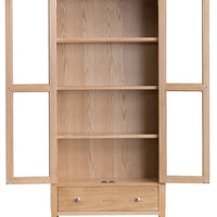 Oslo Oak Glazed Display Cabinet with Drawer