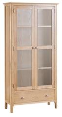Oslo Oak Glazed Display Cabinet with Drawer