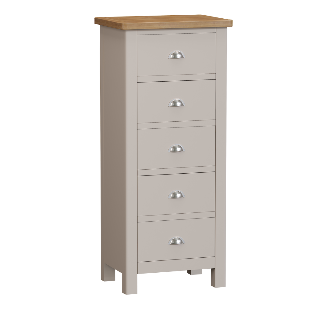 Radnor Oak & Painted Bedroom 5 Drawer Narrow Chest of Drawers