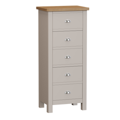 Radnor Oak & Painted Bedroom 5 Drawer Narrow Chest of Drawers