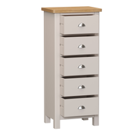 Radnor Oak & Painted Bedroom 5 Drawer Narrow Chest of Drawers