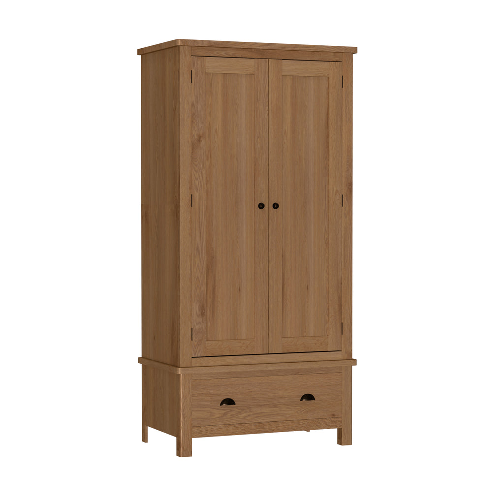 Radnor Oak Bedroom Gents Wardrobe with 1 Drawers