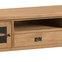 Oakhampton Oak Wide Glazed Door TV Cabinet with Drawer