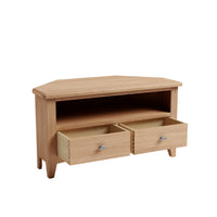 Gower Oak Dining Corner TV Cabinet With 2 Drawers