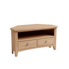Gower Oak Dining Corner TV Cabinet With 2 Drawers
