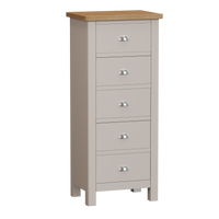 Radnor Oak & Painted Bedroom 5 Drawer Narrow Chest of Drawers