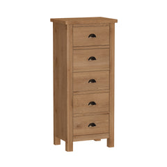 Radnor Oak Bedroom 5 Drawer Narrow Chest of Drawers